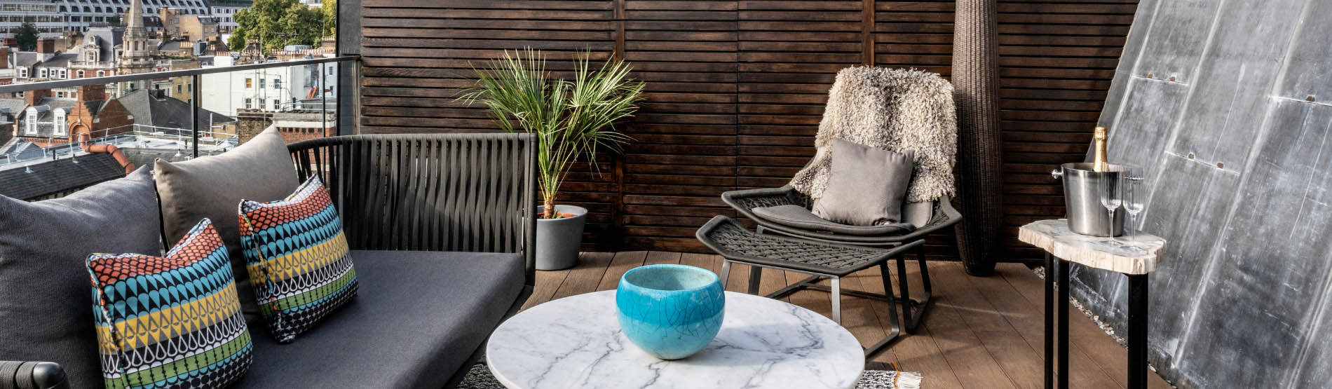 Outdoor terrace area in the terrace suite in the Marylebone