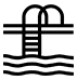 Black and white icon of a swimming pool with a ladder and two handrails. Black and white icon of a swimming pool with a ladder and two handrails.